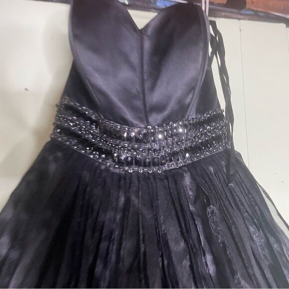 Rachel Allan Black Prom Gown Black Flowy Maxi Dress 6920 Size 4‎ - Picture 5 of 10